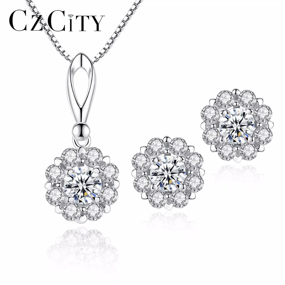 CZCITY Genuine 925 Sterling Silver Petal Earrings Necklace for Women Engagement Wedding Jewelry Sets 925 Silver Jewellry Gift
CZCITY Genuine 925 Sterling Silver Petal Earrings Necklace for Women Engagement Wedding Jewelry Sets 925 Silver Jewellry Gift