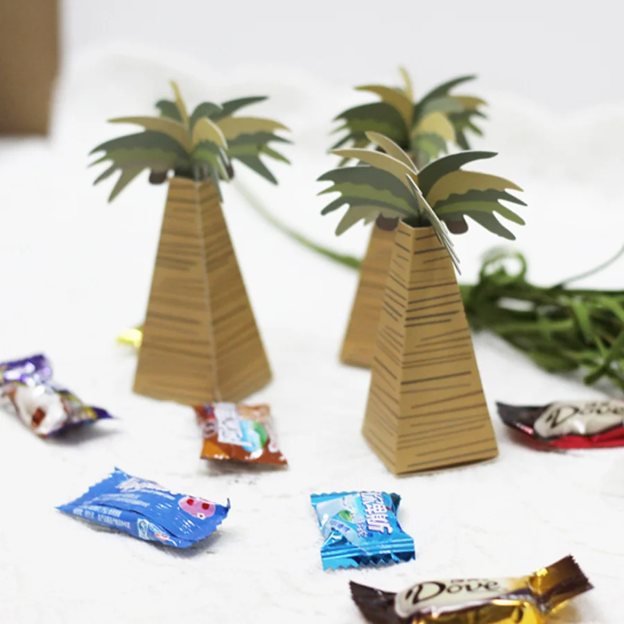 50 шт./лот милая зеленая Свадебная конфетная коробка с изображением пальм