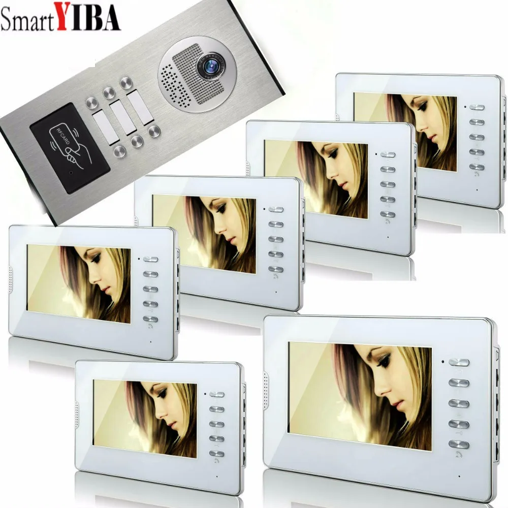 

SmartYIBA 6 Units Apartment intercom system Video Door Phone Door Intercom Aluminum Alloy Camera 7" Monitor video Doorbell