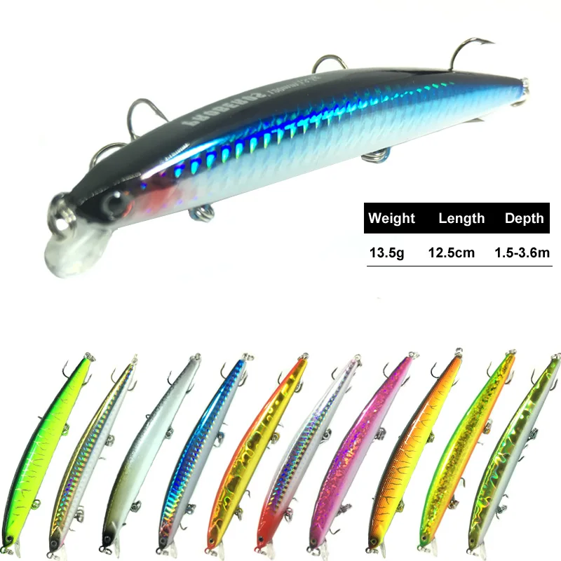 1PC 13.5g 12.5cm 0-3M Depth Wobbling Minnow Floating Lure Attract Hard Bait Fishing Swing 10 Color Jerkbait Fishing 3D Eye Lure
1PC 13.5g 12.5cm 0-3M Depth Wobbling Minnow Floating Lure Attract Hard Bait Fishing Swing 10 Color Jerkbait Fishing 3D Eye Lure