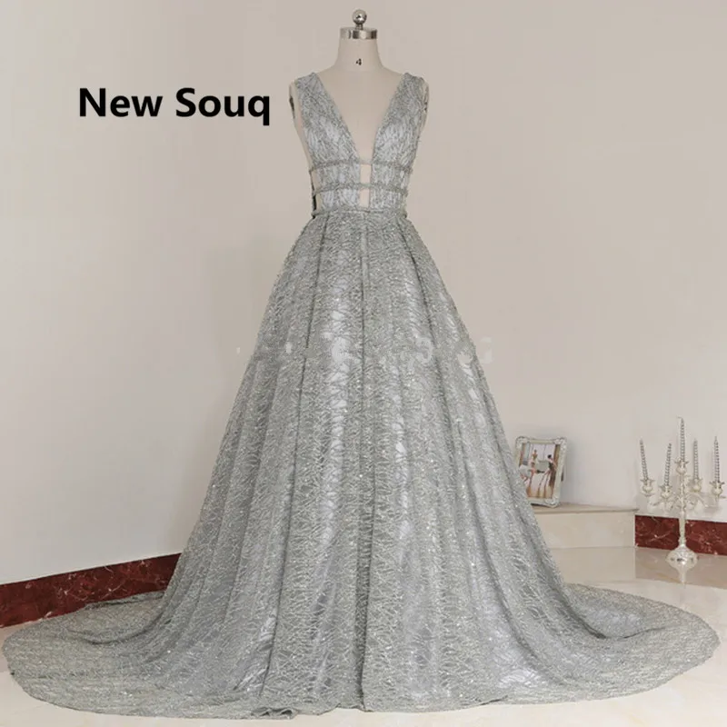 Silver Sequins Lace Long Backless Prom Dresses Deep V-neck Sleeveless Middle East Evening Gowns Robe De Soiree
Silver Sequins Lace Long Backless Prom Dresses Deep V-neck Sleeveless Middle East Evening Gowns Robe De Soiree