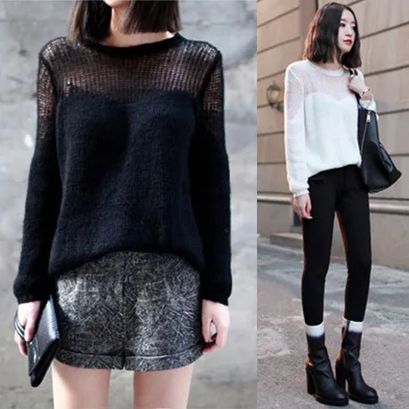 Discount during the spring and autumn winter perspective sets loose hollow-out sweater long-sleeved sexy knitwear round collar
Discount during the spring and autumn winter perspective sets loose hollow-out sweater long-sleeved sexy knitwear round collar