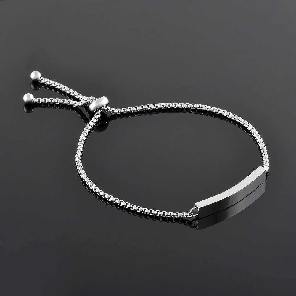 

Free Engraving Womens Stainless Steel Link Chain ID Tag Identification Bracelet Female Pulseira Braslet Jewelry