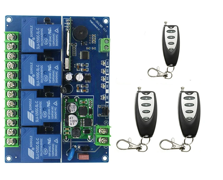 DC12V 24V 36V 48V 30A 4CH RF Wireless Remote Control Switch 3Transmitter with 2-button Receiver for Appliances Gate Garage Door
DC12V 24V 36V 48V 30A 4CH RF Wireless Remote Control Switch 3Transmitter with 2-button Receiver for Appliances Gate Garage Door