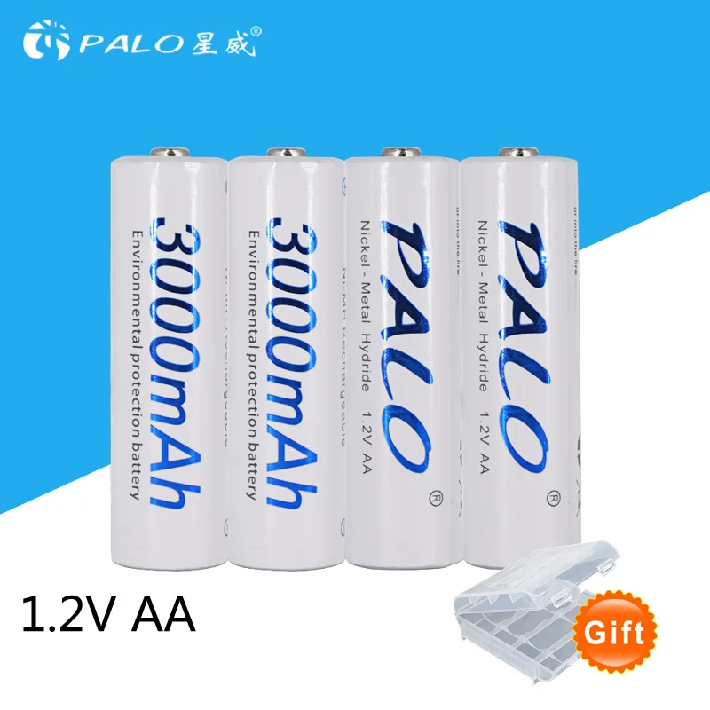 

4pcs/card PALO AA Rechargeable Battery AA NiMH 1.2V 3000mAh Ni-MH 2A Pre-charged Bateria Rechargeable Batteries for Camera
