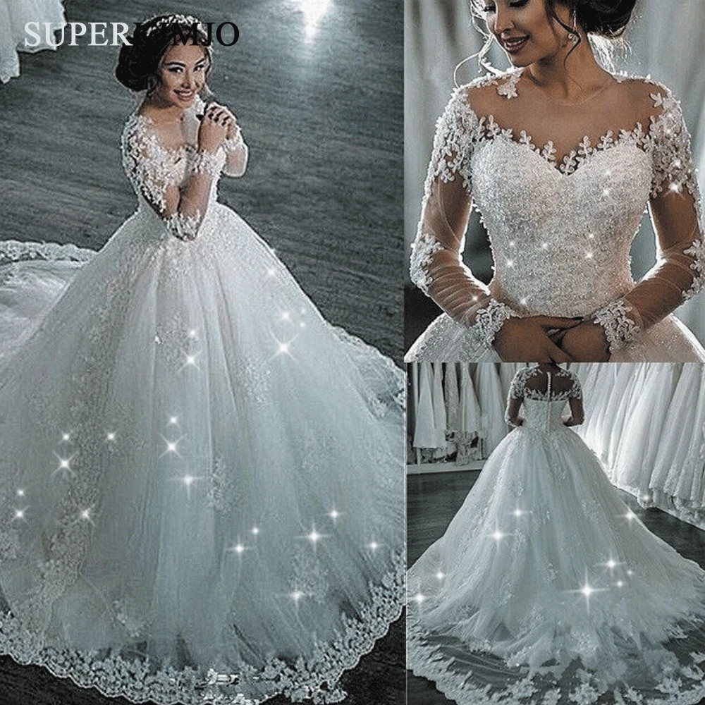 SuperKimJo Long Sleeve Ball Gown Wedding Dress 2019 Vestido De Novia Lace Applique Elegant Beaded Wedding Gowns
SuperKimJo Long Sleeve Ball Gown Wedding Dress 2019 Vestido De Novia Lace Applique Elegant Beaded Wedding Gowns