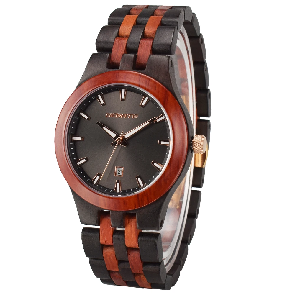 

BEDATE Wooden Watch Men's Lightweight Wood Luminous Business Quartz Wristwatches Analog Novel Women Handmade Gift Clock W148A