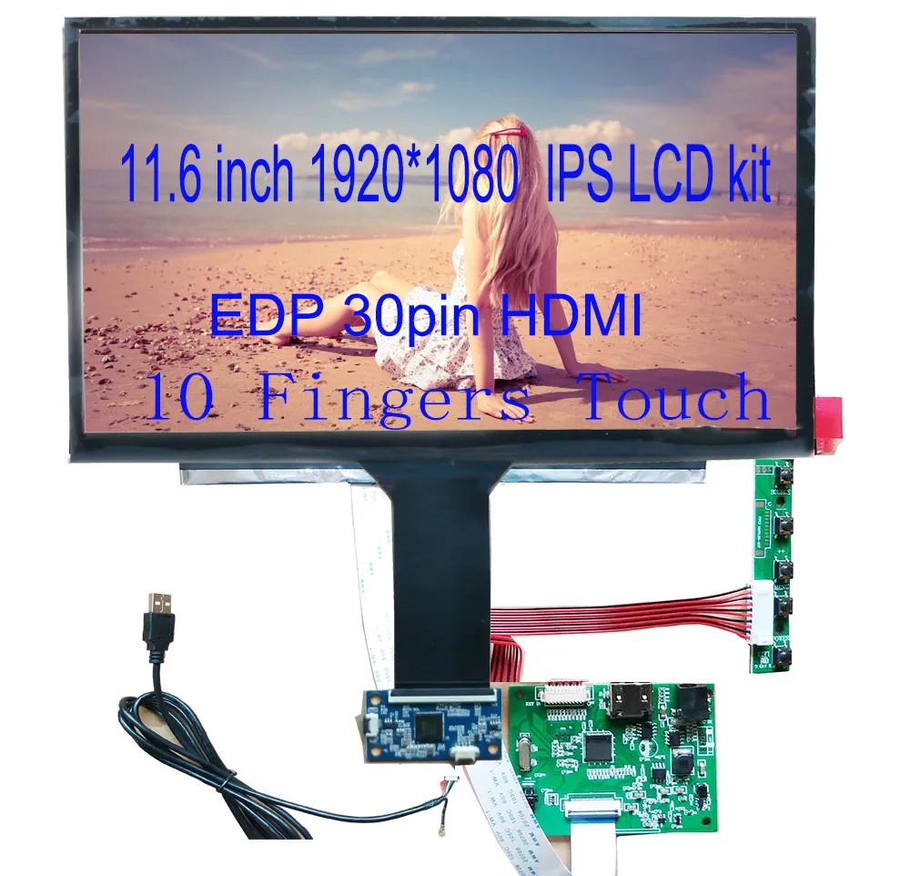 11 6 дюймовый ЖК-сенсорный комплект 1920*1080 HDMI дисплей ips lcd 10 пальцев сенсорная