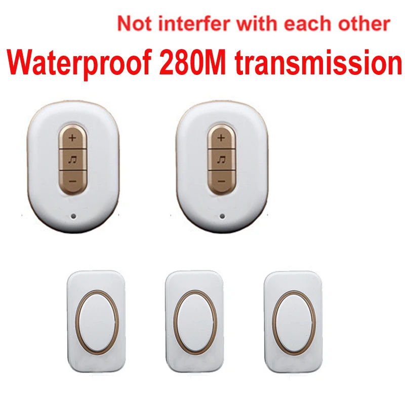 5 Wall Penetrate Music Ring 3 Push +2 Receivers Wireless Doorbell Waterproof Cordless Door Bell Chime 280 Meter Work
5 Wall Penetrate Music Ring 3 Push +2 Receivers Wireless Doorbell Waterproof Cordless Door Bell Chime 280 Meter Work