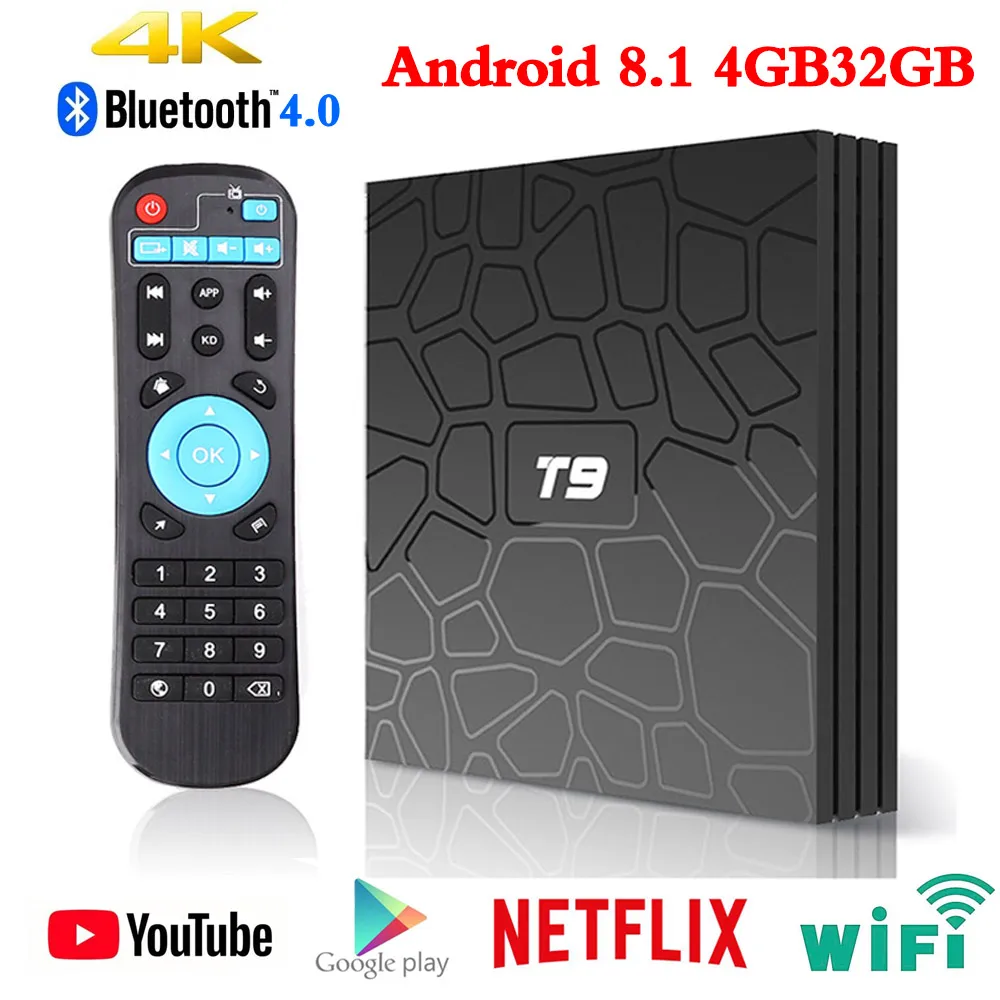 ТВ приставка T9 Android 8 1 Rockchip RK3328 4 Гб 64 1080P H.265 4K 60fps Google Player Store Netflix Youtube PK H96 Max Smart TV