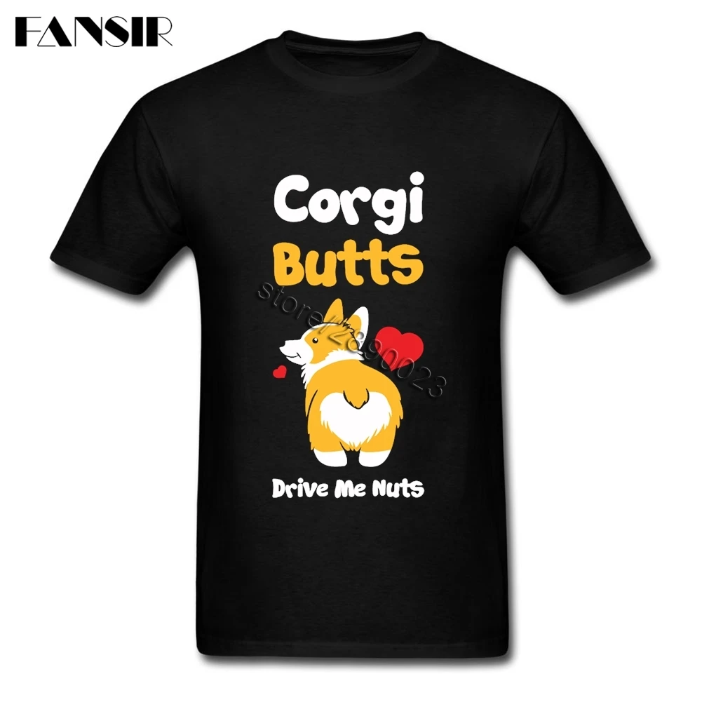 Забавные мужские футболки Corgi Butts хлопковая футболка с коротким рукавом и круглым