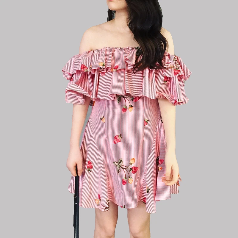 2018 Summer Sundresses Off Shoulder Strapless Striped Ruffles Dress Women Beach Casual Shirt Short Mini Party Dresses Robe Femme
2018 Summer Sundresses Off Shoulder Strapless Striped Ruffles Dress Women Beach Casual Shirt Short Mini Party Dresses Robe Femme