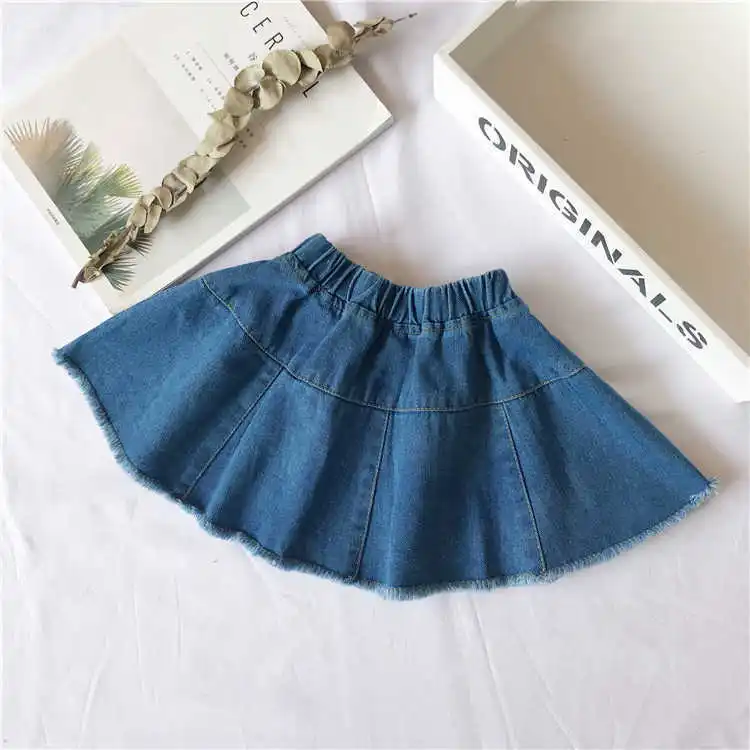 Джинсовые юбки для девочек модная Однотонная синяя юбка с эластичным поясом
