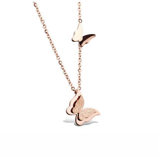 Ожерелье из нержавеющей стали цвета розового золота с двойной бабочкой для женщин или девушек ювелирные изделия 017
Ожерелье из нержавеющей стали цвета розового золота с двойной бабочкой для женщин или девушек ювелирные изделия 017