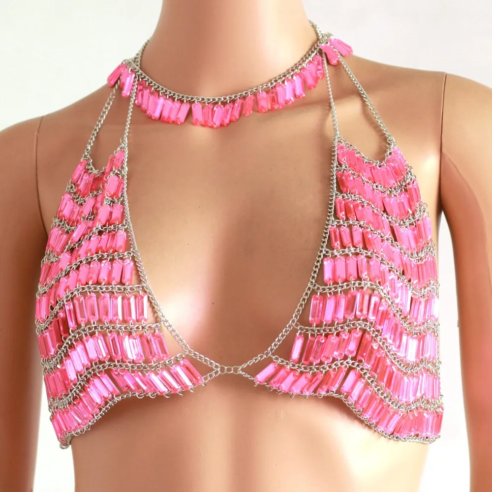 Chran Sexy Acrylic Gem Bead Crop Top Chainmail Bra Choker Necklace Hot Pink Body Lingerie Festival Outfit Holiday Jewelry
Chran Sexy Acrylic Gem Bead Crop Top Chainmail Bra Choker Necklace Hot Pink Body Lingerie Festival Outfit Holiday Jewelry