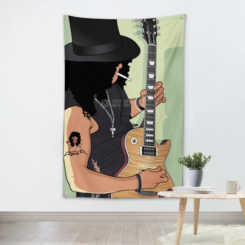 

Guitarist SLASH Rock Band Poster Scrolls Bar Cafes Bedroom Home Decoration Tapestry Banners Hanging Art Waterproof Cloth