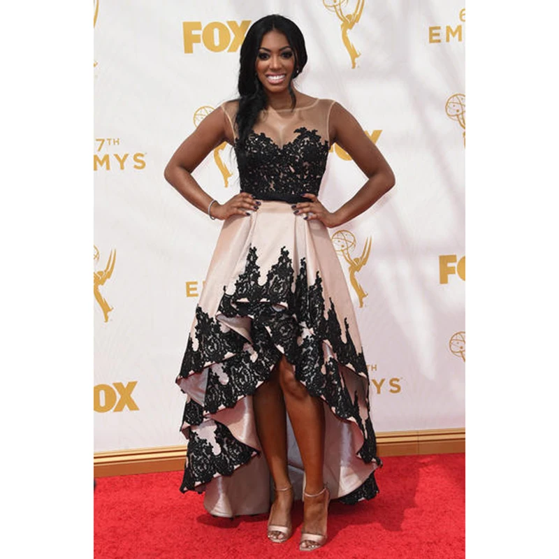 Amazing Black Lace Champagne Satin Celebrity Dresses High Low Porsha William Red Carpet Dresses 67th Emmy Awards Party Dresses
Amazing Black Lace Champagne Satin Celebrity Dresses High Low Porsha William Red Carpet Dresses 67th Emmy Awards Party Dresses