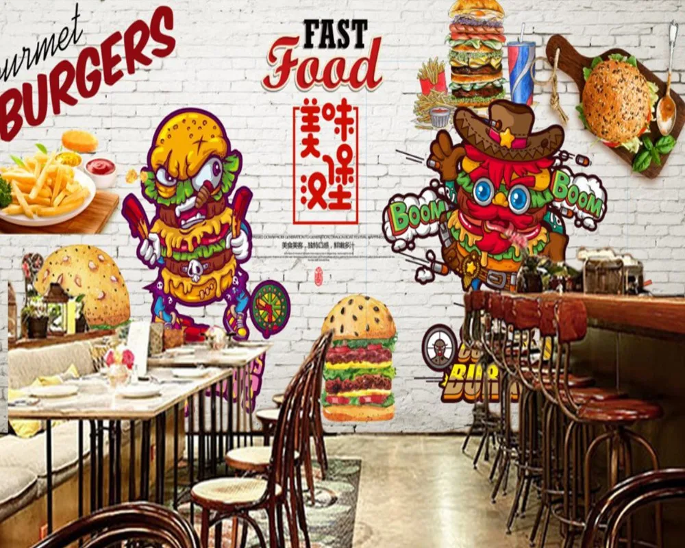 Бесплатная доставка Пользовательские 3D ресторан магазин фото обои гамбургер