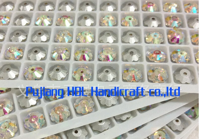 

Wholesale !8/10/12/14mm Sew on Stone Crystal Clear AB color Flatback Flowers Sewing Crystal 1 middle holes For Dress Garment