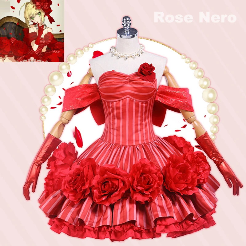 Новый Fate grand для сабля Nero косплея костюм красный Idol император с узором из роз