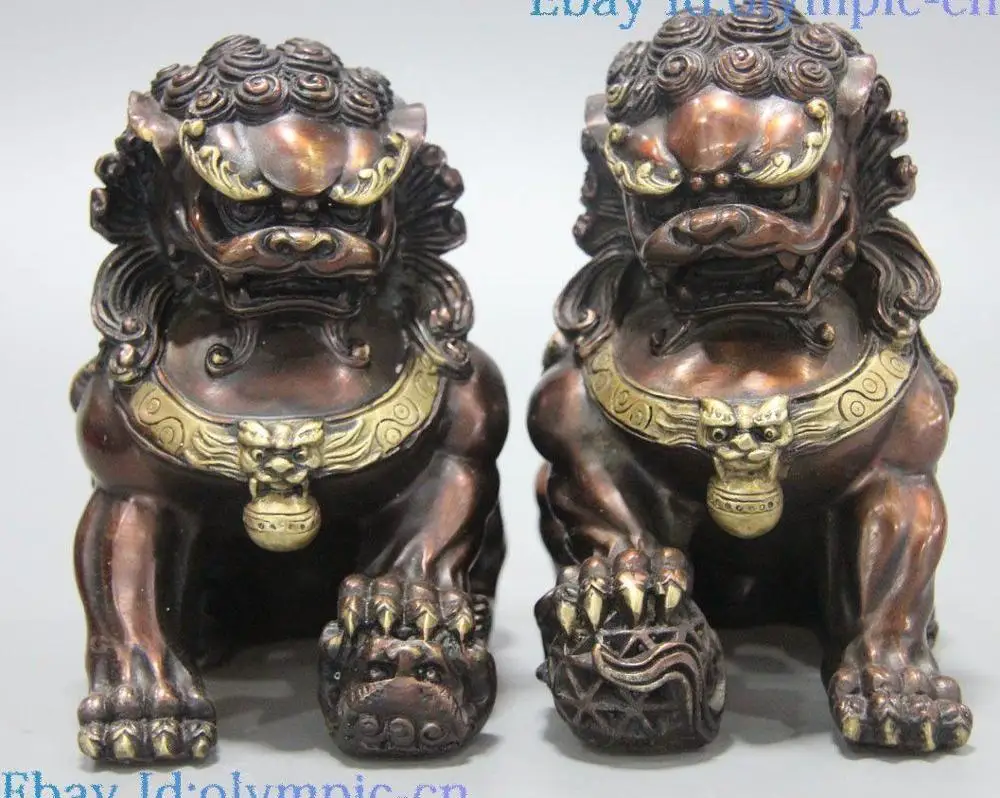 6" Fine Bronze sculpture China copper Town house door Foo Dogs Lions Pair Statue
6" Fine Bronze sculpture China copper Town house door Foo Dogs Lions Pair Statue
