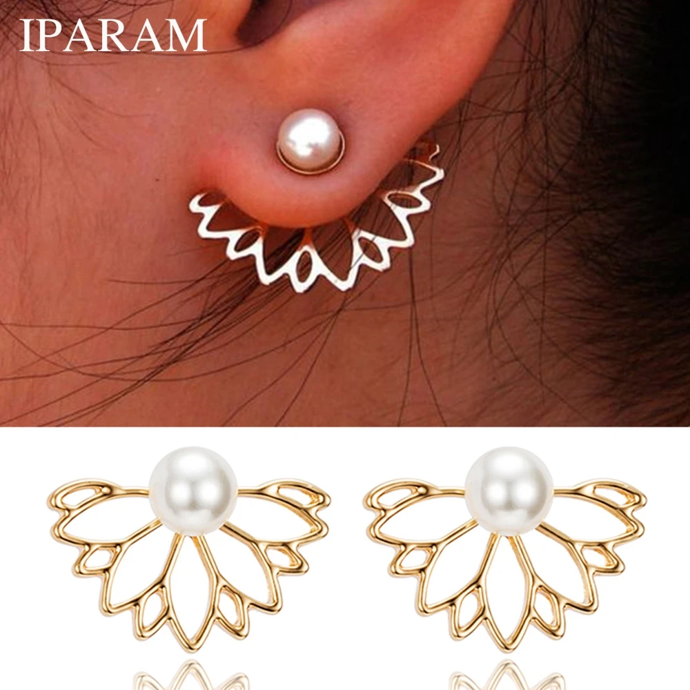 IPARAM 2020 Lotus pearl Jacket Flower Stud Earrings For Women fashion Jewelry Double Sided Gold Silver Plated earrings
IPARAM 2020 Lotus pearl Jacket Flower Stud Earrings For Women fashion Jewelry Double Sided Gold Silver Plated earrings