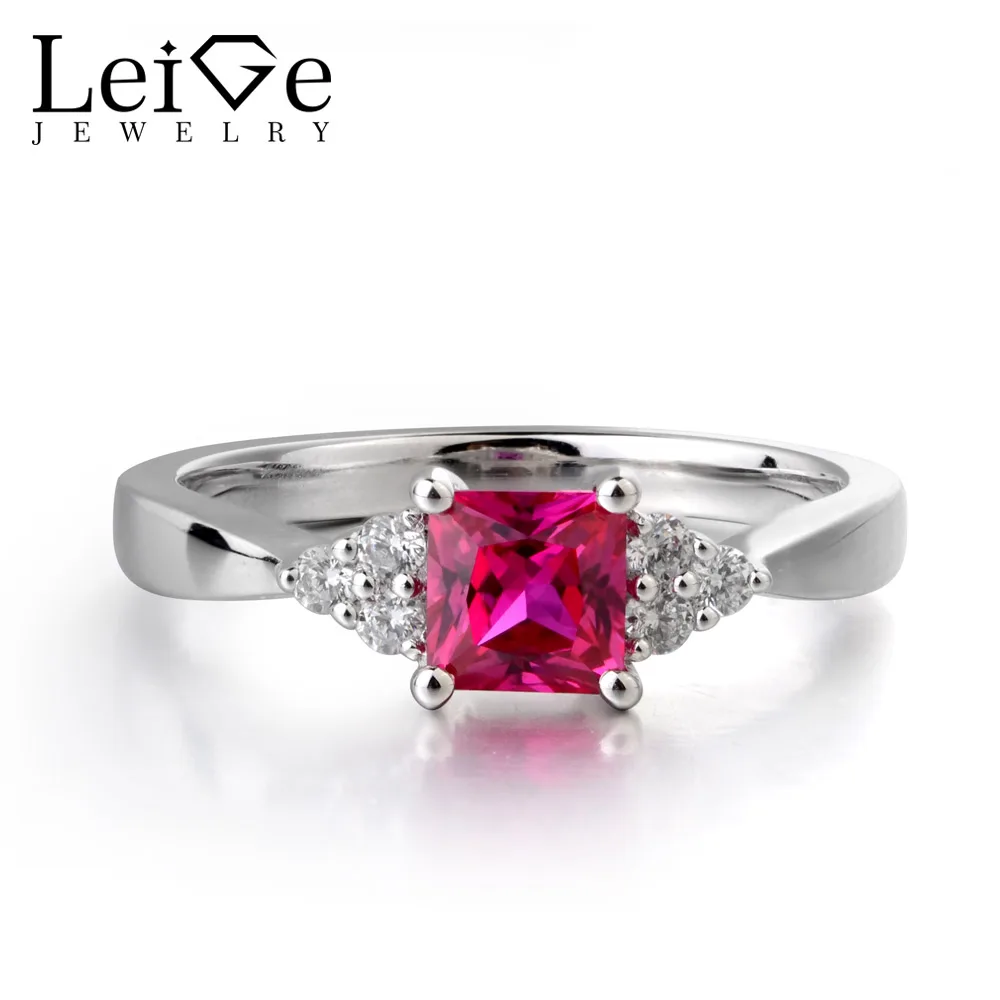 Leige Jewelry Red Ruby Gemstone 925 Sterling Silver July Birthstone Princess Cut Engagement Rings Romantic Gifts For Woman
Leige Jewelry Red Ruby Gemstone 925 Sterling Silver July Birthstone Princess Cut Engagement Rings Romantic Gifts For Woman
