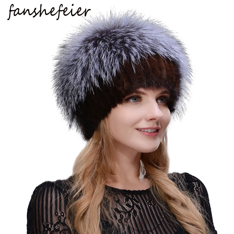 Женские зимние шапки Fanshefeier теплые и удобные из натурального меха лисы норки |