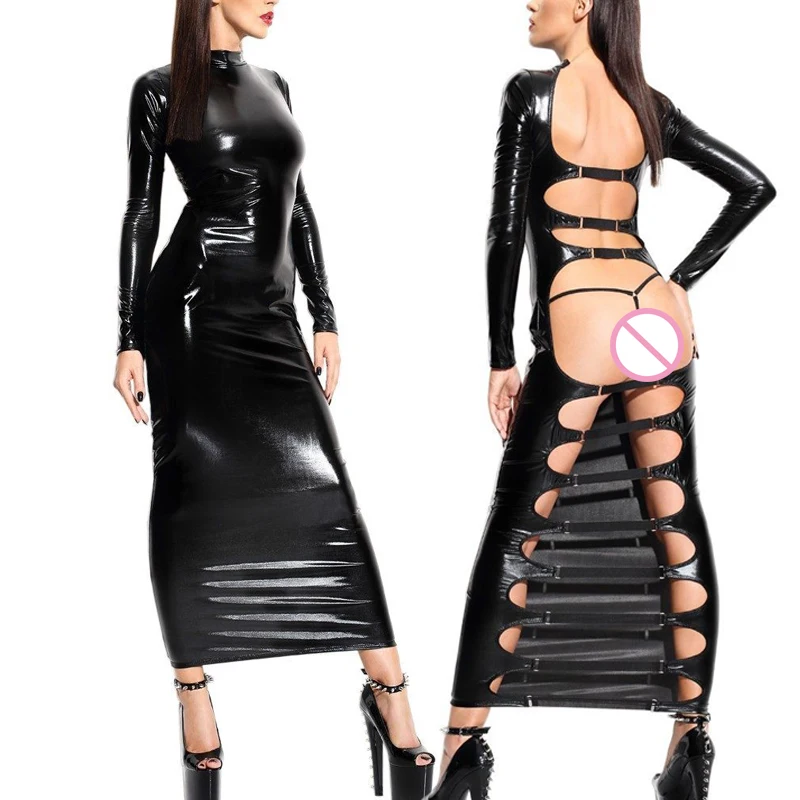 Hot Sexy Female Black Faux Leather Latex Backless Hollow Out Dress Catsuit Body Bondage Night Clubwear Pole Dance Costumes
Hot Sexy Female Black Faux Leather Latex Backless Hollow Out Dress Catsuit Body Bondage Night Clubwear Pole Dance Costumes