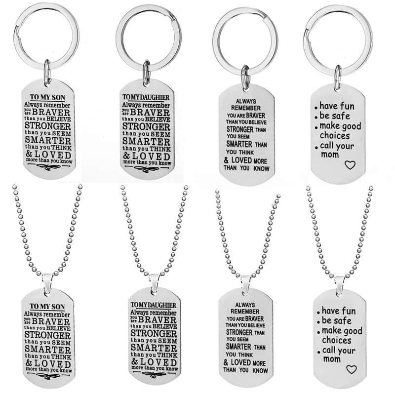 

Stainless Steel To My Son To My Daughter Dog Tag Keychain Keyring Pendant Necklaces From Dad Mom Birthday Graduation Gifts