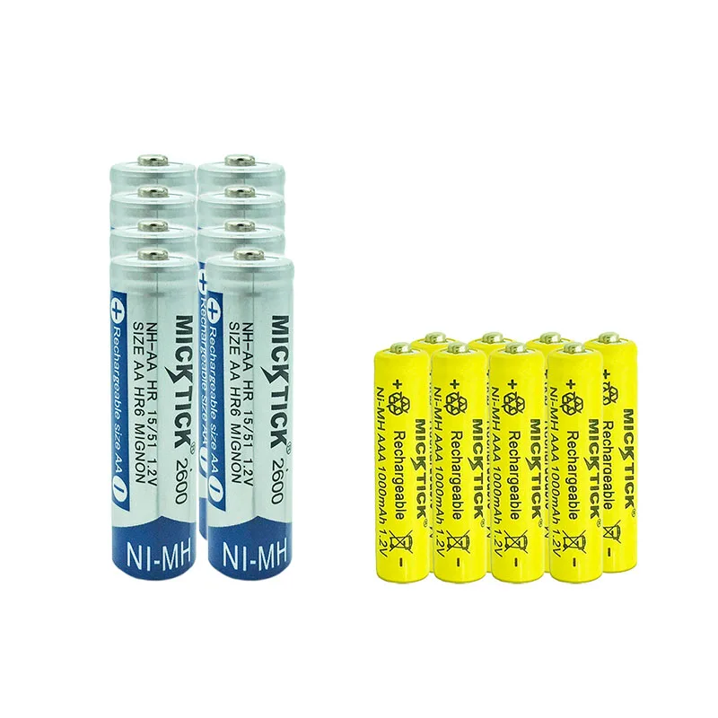 4 шт AA 2600mah MICKTICK аккумуляторная батарея + AAA 1000mah Ni MH 1 2 V 3A фонарик