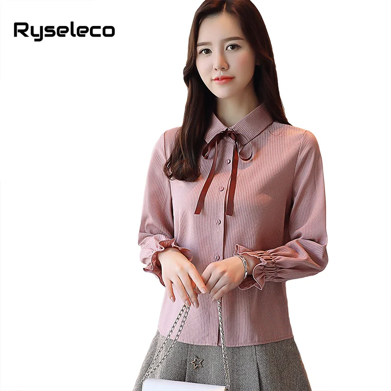 Ryseleco Fashion 2018 Sweet Bow Lace Up Striped Elegant Slim Blouses Chiffon Long Flare Sleeve Casual Women Basic Tops Shirts
Ryseleco Fashion 2018 Sweet Bow Lace Up Striped Elegant Slim Blouses Chiffon Long Flare Sleeve Casual Women Basic Tops Shirts