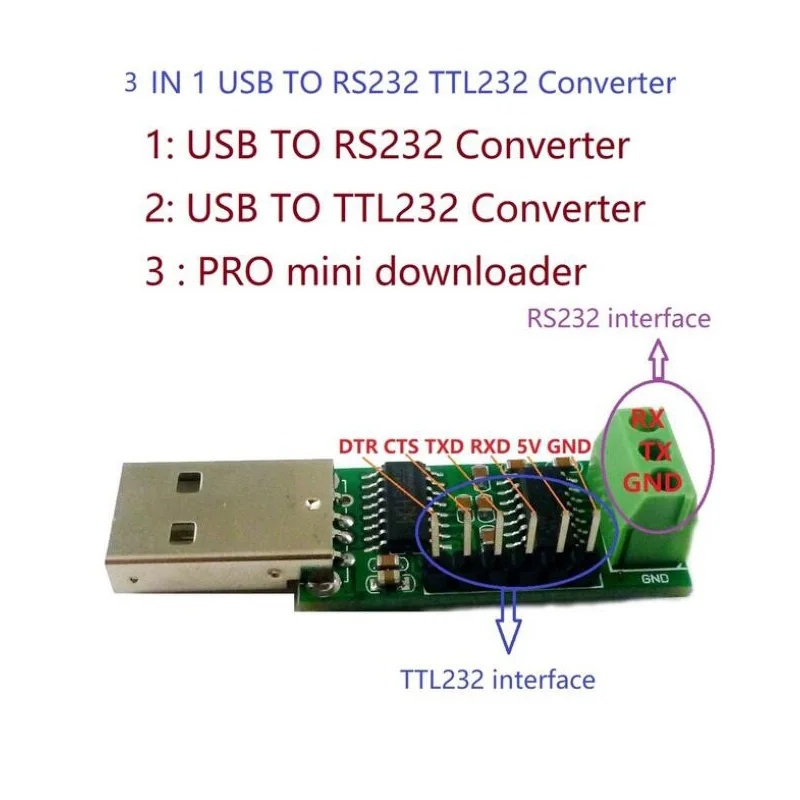 DYKB 3in1 USB TO Serial port RS232 / TTL TTL232 / Pro mini downloader cable converter Module FOR STM32 PIC AVR PLC PTZ Modubs
DYKB 3in1 USB TO Serial port RS232 / TTL TTL232 / Pro mini downloader cable converter Module FOR STM32 PIC AVR PLC PTZ Modubs