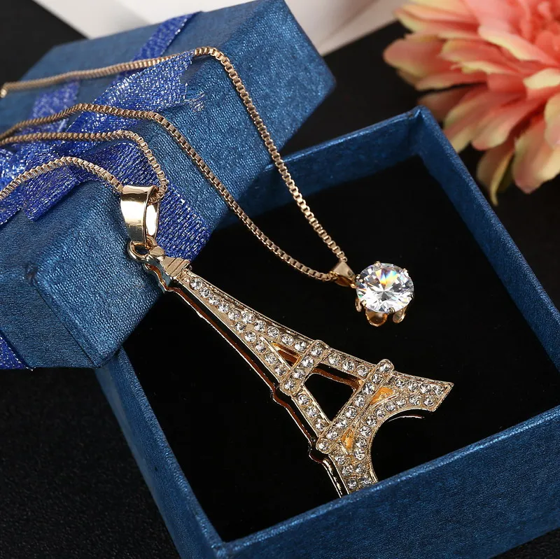 Фото Милое дизайнерское золотое ожерелье подвеска с изображением Эйфелевой башни для