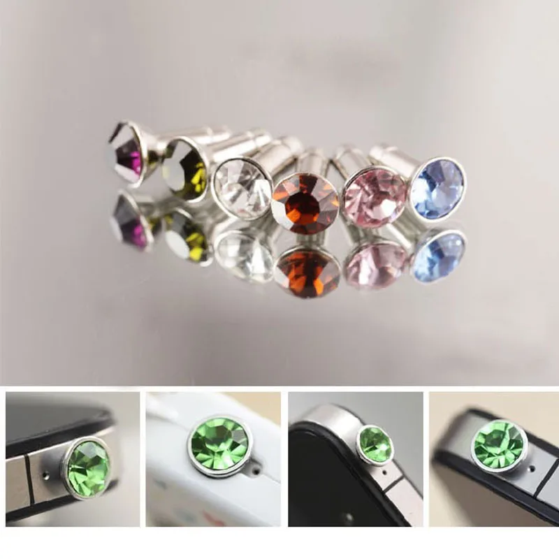 100 pcs Crystal Bling Diamond 3.5mm Cell Phone Earphone Jack Anti Dust Plug For Iphone Samsung Huawei xiaomi Alabasta Gift | Мобильные