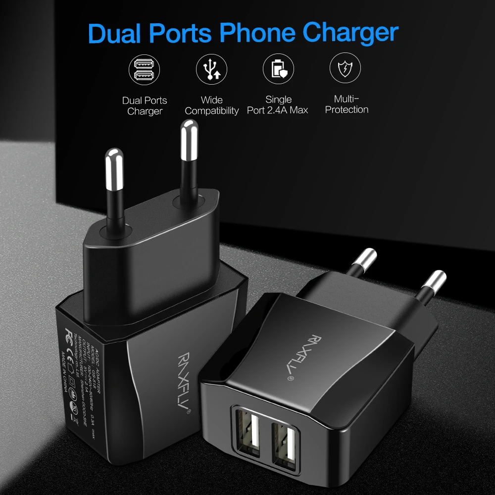 RAXFLY Dual USB зарядное устройство для iPhone 11 Pro Max XR 7 8 путешествия быстрая зарядка samsung