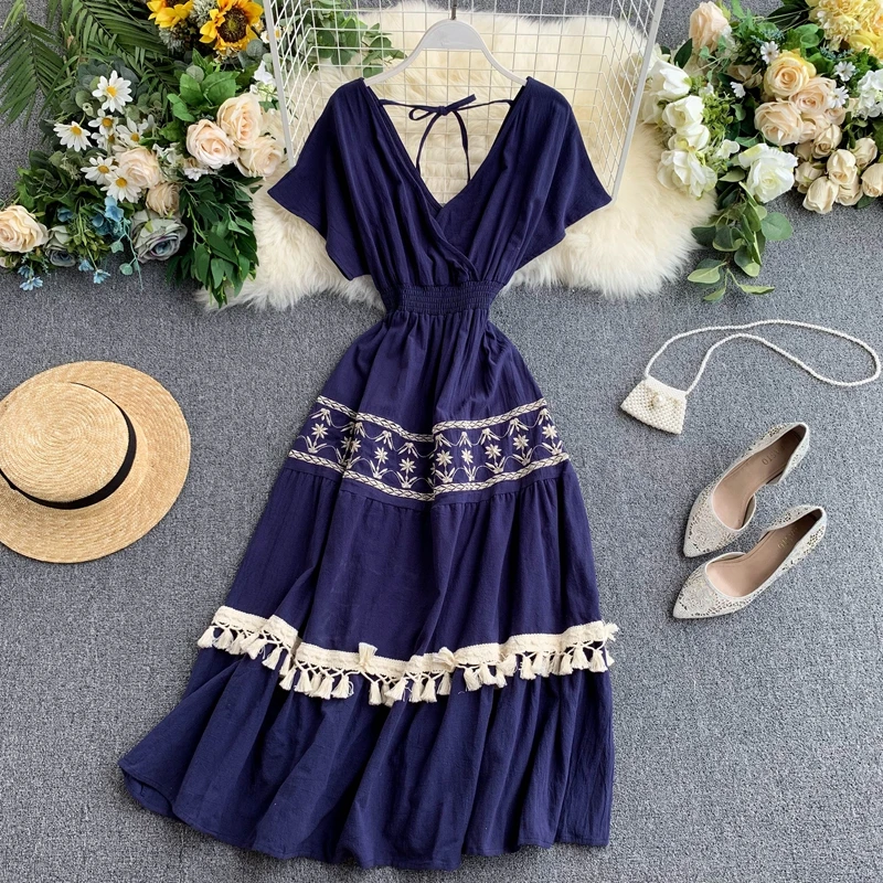 2019 new fashion women's dresses Ethnic style dress female summer high waist embroidery tassel
2019 new fashion women's dresses Ethnic style dress female summer high waist embroidery tassel