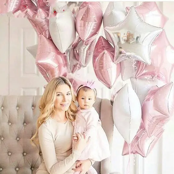 10 шт. Baby Shower 18 дюймов розового и белого цвета Звездные гелиевые фольгированные