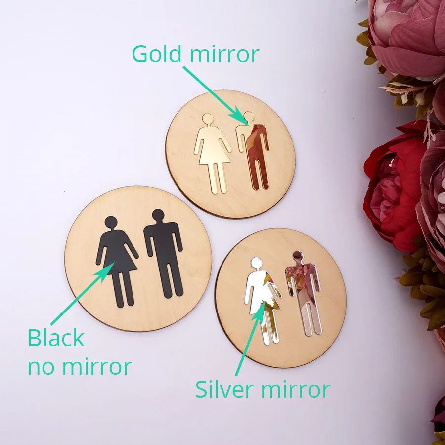 5mm Wooden Round Toilet Door Sign Bathroom WC Acrylic 3d Black Gold Silver Mirror Surface Wall Sticker Home Decor Favor
5mm Wooden Round Toilet Door Sign Bathroom WC Acrylic 3d Black Gold Silver Mirror Surface Wall Sticker Home Decor Favor