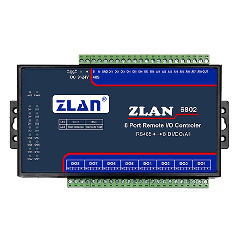 ZLAN6802 12/24V 8 Channel RS485 Ethernet Wifi DI/AI/DO Modbus I/O Module RTU P2P remote controller
ZLAN6802 12/24V 8 Channel RS485 Ethernet Wifi DI/AI/DO Modbus I/O Module RTU P2P remote controller