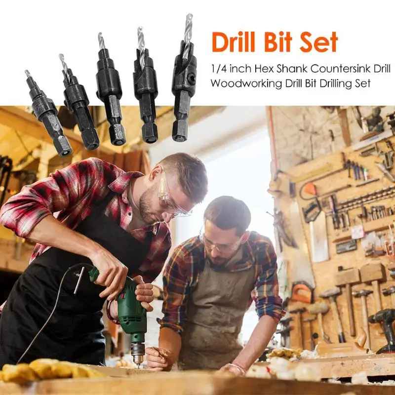 1/4 inch Hex Shank Countersink Drill Woodworking Drill Bit Drilling Set For Screw Sizes #5 #6 #8 #10 #12
1/4 inch Hex Shank Countersink Drill Woodworking Drill Bit Drilling Set For Screw Sizes #5 #6 #8 #10 #12