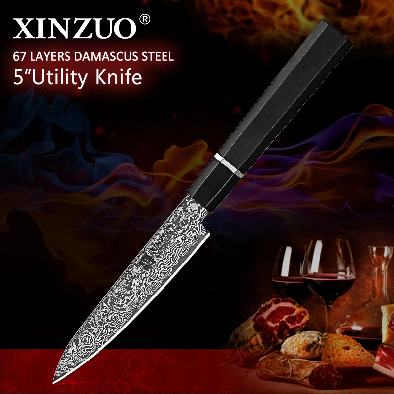 XINZUO 5 "нож для очистки овощей из дамасской стали японский нож с ручкой черного