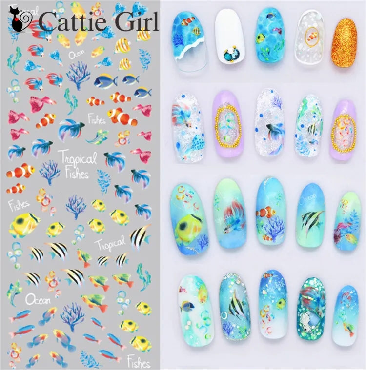 

1sheet Starfish Sea Horse Nail Water Decals of Nails Transfer Stickers Ocean Shell Nail Art Summer Manicure for Nail Decorations