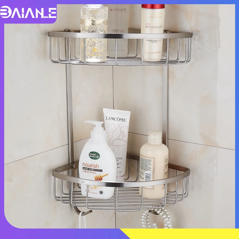 Bathroom Shelf Corner Shelf Caddy Brushed Stainless Steel Bathroom Shelves Double Layer Shower Shampoo Storage Rack Wall Mounted
Bathroom Shelf Corner Shelf Caddy Brushed Stainless Steel Bathroom Shelves Double Layer Shower Shampoo Storage Rack Wall Mounted