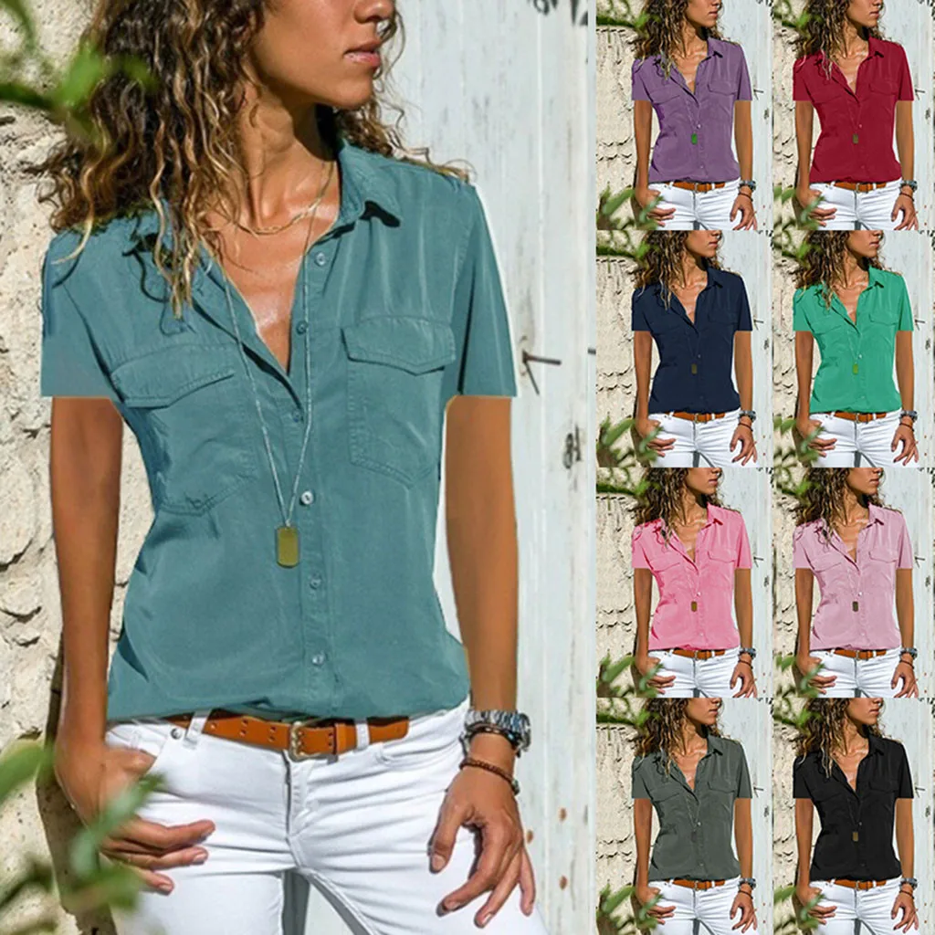 SAGACE Women Blouses 2019 fashion Casual Solid color Short Sleeve Casual Turn Down Collar Pockets Buttons Shirt Tops female new
SAGACE Women Blouses 2019 fashion Casual Solid color Short Sleeve Casual Turn Down Collar Pockets Buttons Shirt Tops female new