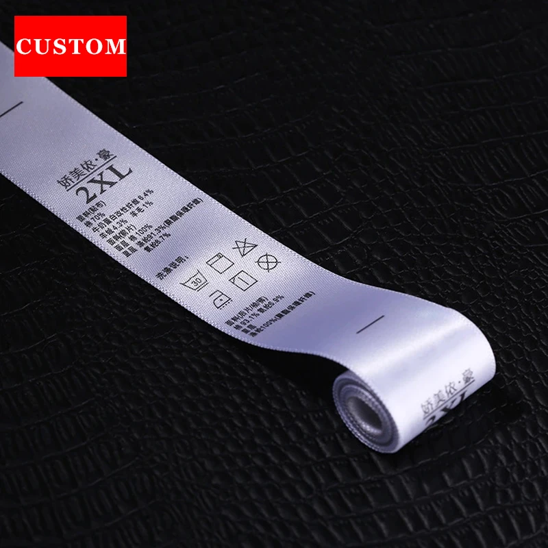 

factory private custom made garment washing label ribbon printed care lables with size for clothes printed labels sewing on bags