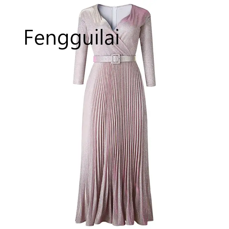 FENGGUILAI 2019 Reflective Long Dress Women Pleated Sexy Deep V Neck Elegant wintwer High Waist Belt Glitter Evening Party
FENGGUILAI 2019 Reflective Long Dress Women Pleated Sexy Deep V Neck Elegant wintwer High Waist Belt Glitter Evening Party