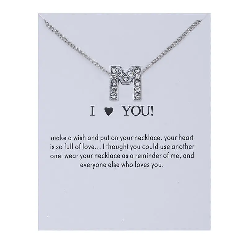 

Fashion Valentine's Day Gift Crystal Alphabet Initial Letters Message Card Necklace Pendant Women Necklaces I Love You Jewelry