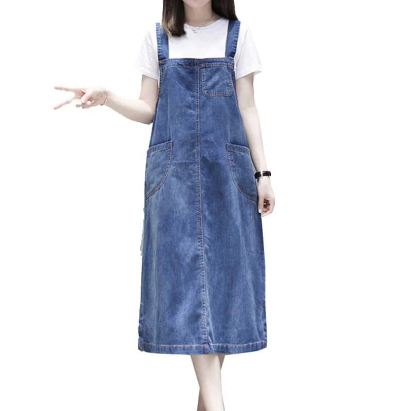 2020 new denim strap dresses female summer plus size loose medium long section cover belly sleeveless dress women's clothing
2020 new denim strap dresses female summer plus size loose medium long section cover belly sleeveless dress women's clothing