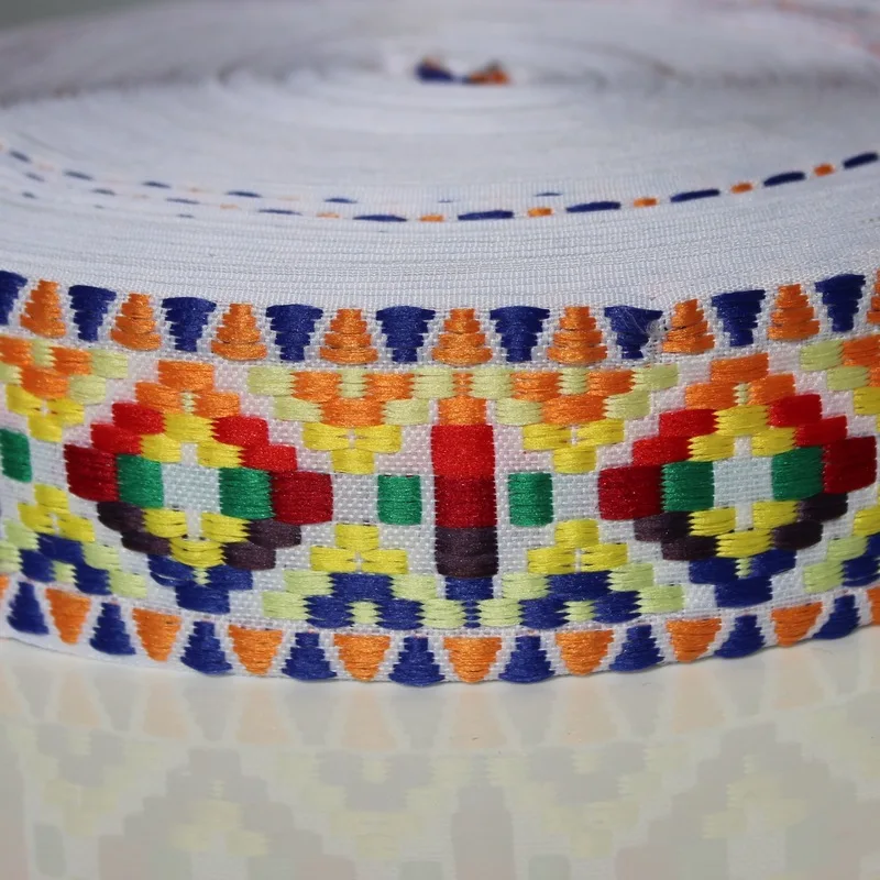 High quality 2" 5CMx8YD Color cross stitch pattern embroidery webbing lace Polyester Woven Jacquard Ribbon DIY Cloth Accessorie
High quality 2" 5CMx8YD Color cross stitch pattern embroidery webbing lace Polyester Woven Jacquard Ribbon DIY Cloth Accessorie